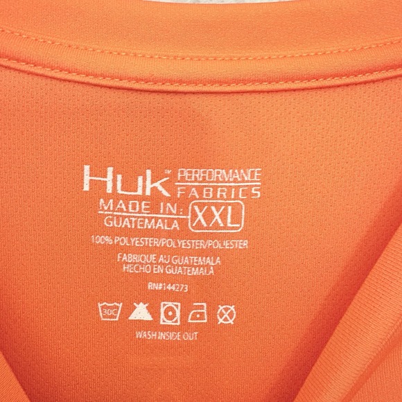 HUK Shirt Mens 2XL Vented Icon X Lightweight Camp Fish Performance Orange - Picture 7 of 7